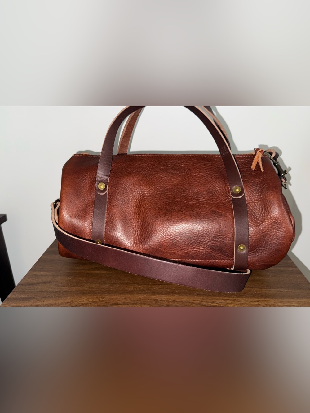 Go Forth Goods Whisky Bison large Jane crossbody barrel bag